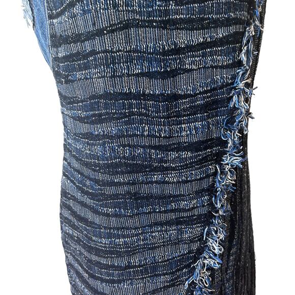 Rebecca Taylor Blue Tweed and Denim Sleeveless Shift Dress Fringe Womens Size 4 - Picture 3 of 8